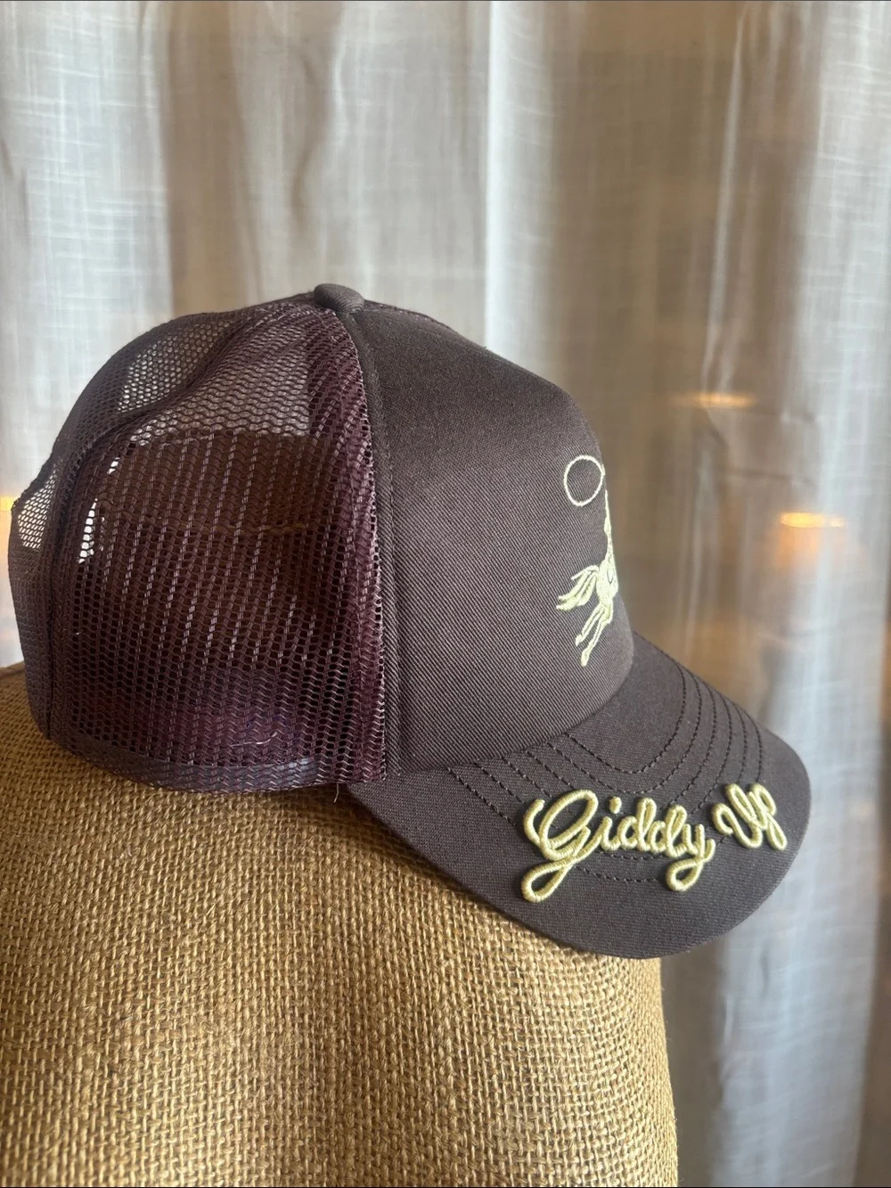 Giddy Up Embroidered Trucker Hat - Brown & Cream - Picture 2 of 7